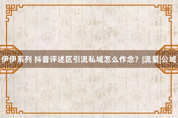 伊伊系列 抖音评述区引流私域怎么作念？|流量|公域